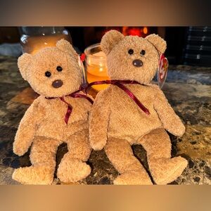 🧸 Ty Beanie Baby “Curly” Bear 1996 Plush Collectible Pair